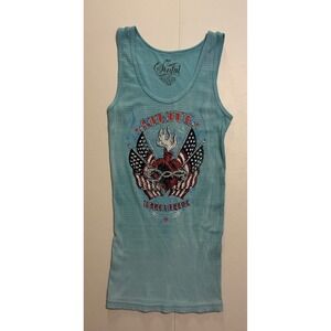 VTG Sinful by Affliction Rhinestone Americana Patriotic Grunge Women S Blue USA